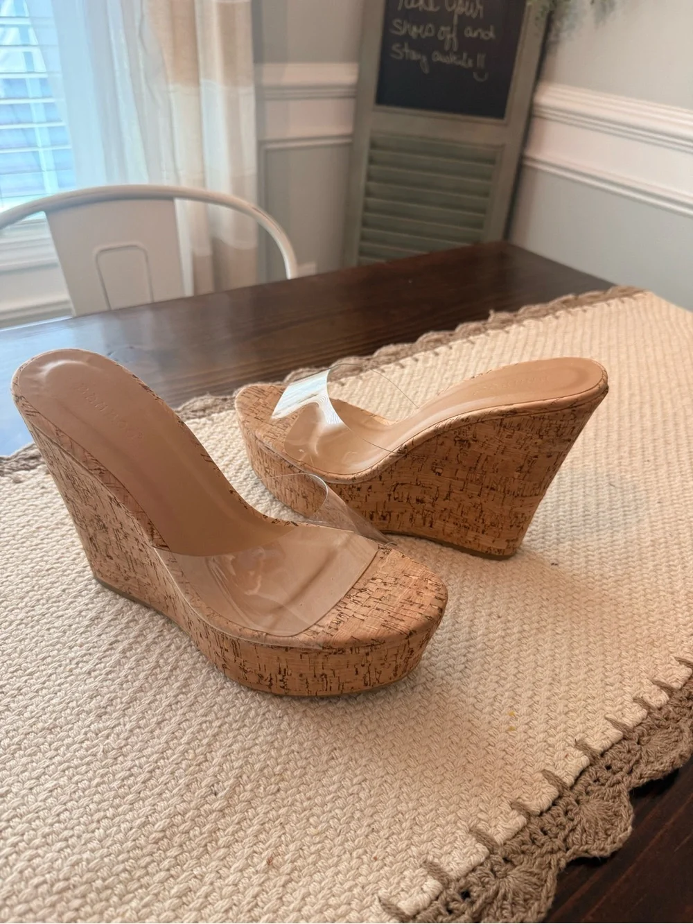 Bamboo Womens Cork Wedges with a Clear Strap Sz 10